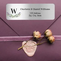 Silver lavender flowers monogram return address label