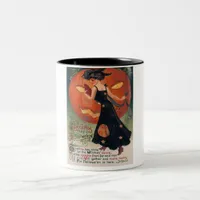 Vintage Lady in Black and Jack o' Lantern Two-Tone Coffee Mug