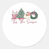 Tis The Season Merry Christmas Cute Xmas Coffee Ch Classic Round Sticker