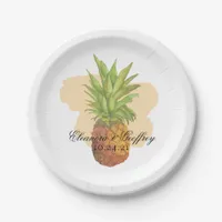 Tropical Pineapple Summer Watercolor Wedding Paper Plates