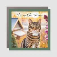 Festive Cute Tabby Cat Picture Merry Christmas Car Magnet