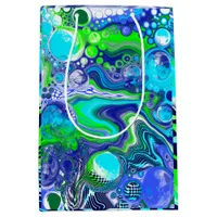 Blue Green Marble Swirls Birthday or baby shower   Medium Gift Bag