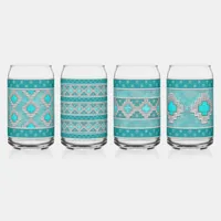 Southwest Turquoise Stones Geometric Assorted Set Can Glass