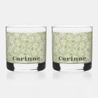 Monogram Name Sage Green Pattern | Whiskey Glass