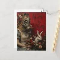 Alice in Gas Mask With White Rabbit Dark Fantasy Postcard
