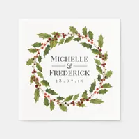 Christmas Wedding Floral Holly Watercolor Napkins