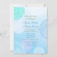 Ombre Blue, Teal and White Mandala Elegant Wedding Invitation