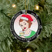 Funny Wine Humor Retro Lady  Christmas Ceramic Ornament