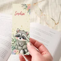 Cute Kawaii Baby Raccoon Floral Personalized Bookmarks
