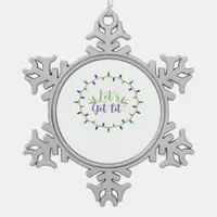 Let's Get Lit Funny Christmas Lights Festive Holid Snowflake Pewter Christmas Ornament