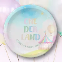Sweet pastel onederland watercolor 1st Birthday Paper Plates