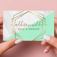 Geometric Marble Modern Mint And Gold Trendy Chic Business Card