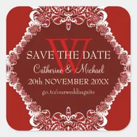 Red Monogram Tribal  Wedding Annoucement Sticker