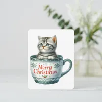 Merry Christmas Cat In A Mug - Christmas Holiday Card