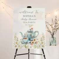 Tea Party Watercolor Teapot Boy Baby Shower