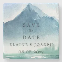 Rustic Watercolor Mountains Lake Save The Date Stone Coaster