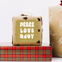 Green Retro Groovy Peace Love Joy Holiday Square Sticker