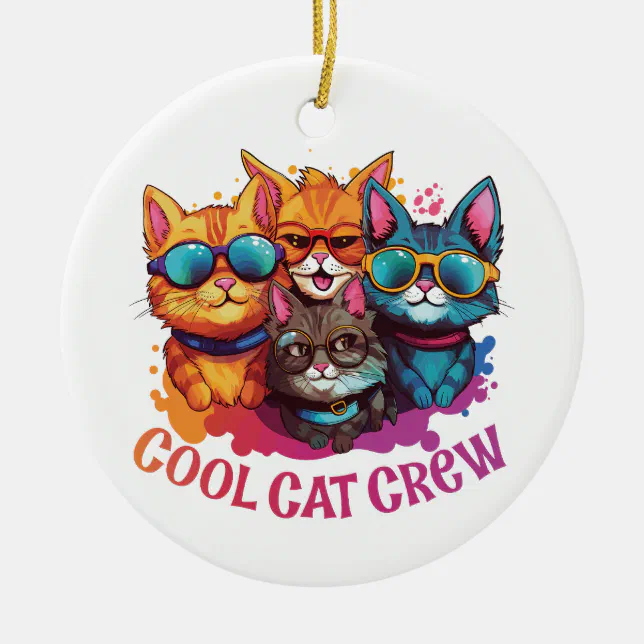 Cool Cat Crew Assorted Cats Wearing Sunglasses Ceramic Ornament