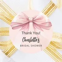 Bow blush pink thank you Bridal Shower Classic Round Sticker