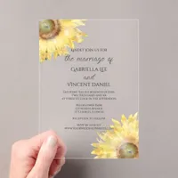 Yellow Sunflowers Watercolor Wedding Acrylic Invitations