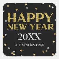 Happy New Year Glitter Sparkle Confetti Square Sticker