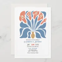 Ocean & Coral Sand Abstract Floral Boho Wedding Invitation