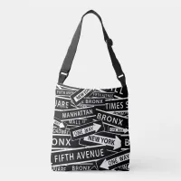 New York Street Signs Black and White Pattern Crossbody Bag