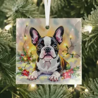 A Sweet Boston Terrier Christmas Glass Ornament