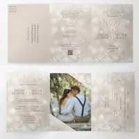 Champagne Glitter Photo All in One  Budget Wedding Tri-Fold Invitation