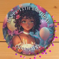 Anime Themed Birthday Girl of Color Paper Plates