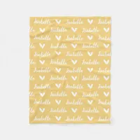 Yellow Personalized Name Blanket with Hearts