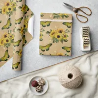 Vintage Sunflowers and Butterflies Wrapping Paper