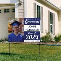 18" x 24" Photo Graduation Blue and White Yard Sign