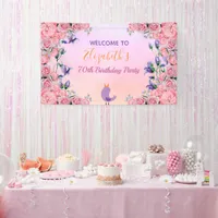 70th birthday pink violet garden florals cute bird banner