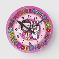 Fairy Whimsical Folk Art Girl's Round Clock