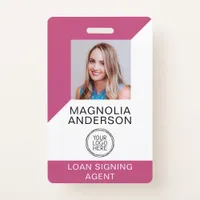 Rose Pink Employee Photo Logo Barcode Name Badge