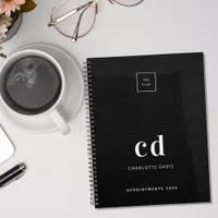 Logo black leather monogram initials business notebook