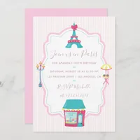 Girl's Pink Paris Theme Birthday Party Invitation