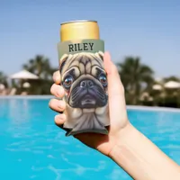 Adorable Pug Close up | Cute Dog Personalized Seltzer Can Cooler