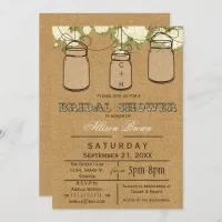 Burlap , mason jars, rustic bridal shower Invites