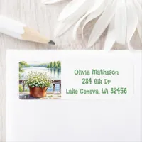Flowers in Copper pot on Lakehouse Deck Label