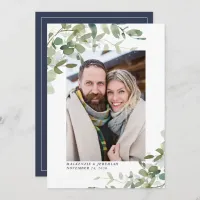 Navy Blue Eucalyptus Wedding Photo Save the Date