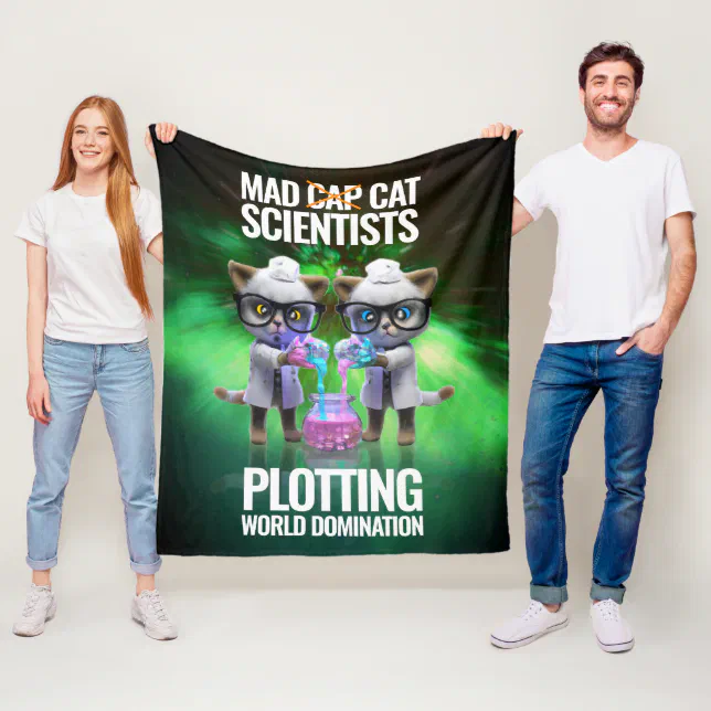 Funny Mad Cat Scientists Plotting World Domination Fleece Blanket