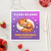 Cute Fox Cub Asleep in Starry Night Sky Napkins