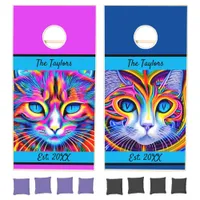 Colorful Abstract Cats Personalized Cornhole Set