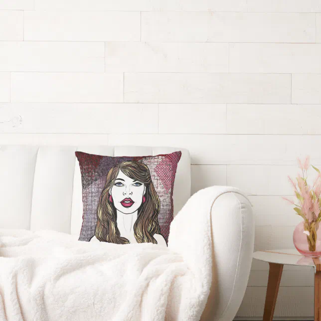 Portrait of a girl with long brown hair throw pillow