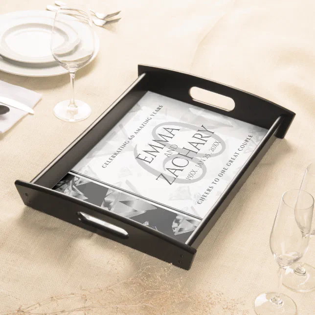 Elegant 60th Diamond Wedding Anniversary Serving Tray