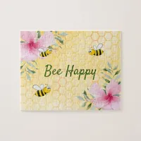 Cute Yellow bees pink tropical flowers Summer Jigsaw Puzzle