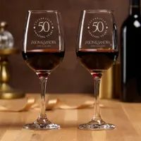 Elegant 50th Golden Wedding Anniversary Wine Glass