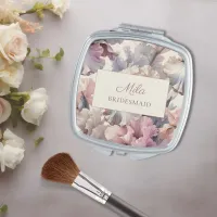 Blush Watercolor Floral Bridesmaid Proposal Gift Compact Mirror